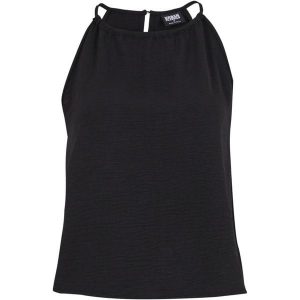 Damski tank top Urban Classics Structured. Czarne topy Urban Classics, bez wzorów, bez kołnierzyka, bez ramiączek. Za 175,50 zł.