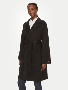 Tommy Hilfiger Płaszcz wełniany WW0WW43603 Czarny Regular Fit. Czarne płaszcze TOMMY HILFIGER, na zimę, bez wzorów, z syntetyku, bez kaptura. Za 949,99 zł.