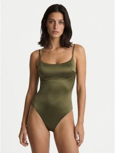 Calvin Klein Swimwear Strój kąpielowy LV00Q61120 Khaki. Brązowe stroje jednoczęściowe Calvin Klein Swimwear, bez wzorów, z syntetyku. Za 324,99 zł.