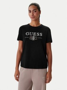 Guess T-Shirt V6RI13 KD772 Czarny Regular Fit. Czarne t-shirty Guess, xl, z aplikacjami, z lyocellu, bez kołnierzyka, bez ramiączek. Za 199,99 zł.