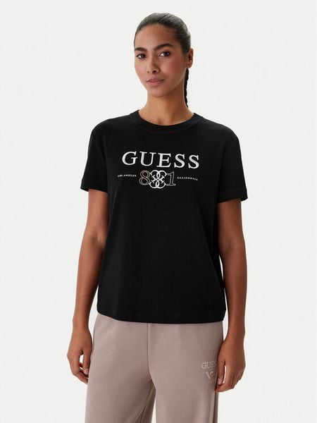 Guess T-Shirt V6RI13 KD772 Czarny Regular Fit. Czarne t-shirty Guess, xl, z aplikacjami, z lyocellu, bez kołnierzyka, bez ramiączek. Za 209,99 zł.