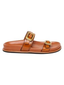 Steve Madden Skórzane klapki w kolorze jasnobrązowym rozmiar: 36. Brązowe klapki Steve Madden, bez wzorów, z otwartym noskiem, bez obcasa. Za 239,95 zł.