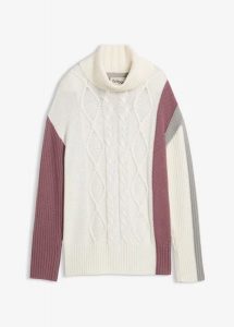 Sweter z golfem. Białe golfy bonprix, bez wzorów. Za 139,99 zł.
