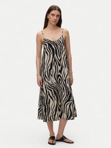 Vero Moda Sukienka letnia Emilo 10340519 Beżowy Loose Fit. Brązowe sukienki Vero Moda, na lato, l, bez wzorów, ze lnu, bez kołnierzyka, bez ramiączek. Za 199,99 zł.