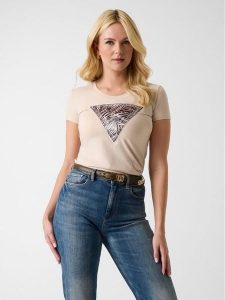 Guess T-Shirt 182454 Beżowy Classic Fit. Brązowe t-shirty Guess, xl, z aplikacjami, bez kołnierzyka, bez ramiączek. Za 194,99 zł.