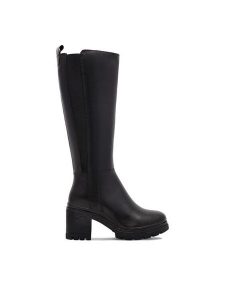 Lasocki Kozaki WI16-24474-03 Czarny. Czarne kozaki Lasocki, bez wzorów, z materiału, bez obcasa, na słupku, bez zapięcia. Za 429,99 zł.