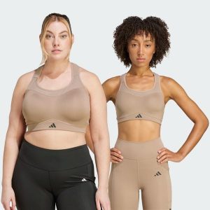 Biustonosz TLRD Impact Training High Support. Brązowe biustonosze sportowe ADIDAS, bez wzorów, z materiału. W wyprzedaży za 194,25 zł.