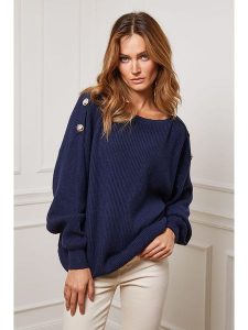 So Cachemire Sweter "Burny" w kolorze granatowym rozmiar: XL. Niebieskie swetry oversize So Cachemire, xl, bez wzorów, z kaszmiru, bez ramiączek. Za 198,10 zł.