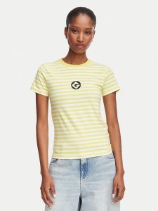 Guess Jeans T-Shirt W6YI60 K6413 Żółty Regular Fit. Żółte t-shirty Guess Jeans, m, z aplikacjami, z bawełny, bez kołnierzyka, bez ramiączek. Za 179,99 zł.