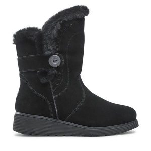 Botki Skechers. Czarne botki Skechers, bez wzorów, bez obcasa, na płaskiej podeszwie, bez zapięcia. Za 379,99 zł.