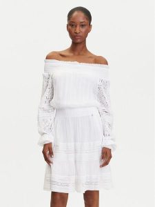 Guess Sukienka codzienna W5GK24 WE550 Biały Classic Fit. Białe kombinezony Guess, xs, z aplikacjami, z wiskozy, bez kołnierzyka, bez ramiączek. Za 449,99 zł.