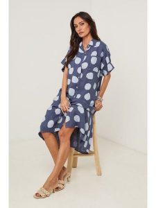 Le Monde du Lin Lniana sukienka w kolorze granatowo-białym rozmiar: 40/42. Niebieskie sukienki Le Monde du Lin, bez wzorów, ze lnu, z asymetrycznym kołnierzem, bez ramiączek, midi, asymetryczne. Za 173,99 zł.