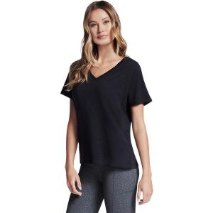 Koszulka damskie Skechers Pima V Neck Tee. Czarne koszulki sportowe Skechers, bez wzorów, z bawełny, bez ramiączek. Za 119,99 zł.