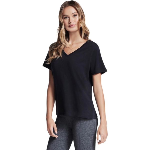Koszulka damskie Skechers Pima V Neck Tee. Czarne koszulki sportowe Skechers, bez wzorów, z bawełny, bez ramiączek. Za 119,99 zł.