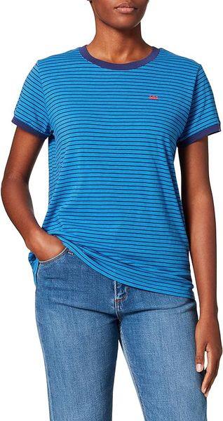 LEE STRIPE TEE RELAXED FIT DAMSKI T-SHIRT KOSZULKA LOGO DIPPED BLUE L43LAYLA 112109672. Niebieskie bluzki Lee, l, bez wzorów, bez kołnierzyka, bez ramiączek. W wyprzedaży za 49,99 zł.