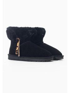 NICEBAY Skórzane botki zimowe "Litha" w kolorze czarnym rozmiar: 38. Czarne botki NICEBAY, na zimę, bez wzorów, z wełny, bez obcasa, bez zapięcia. Za 173,99 zł.