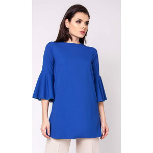 Tunika w kolorze niebieskim. Niebieskie tuniki marki Moda w jesiennych kolorach, z dekoltem na plecach. W wyprzedaży za 69,95 zł.