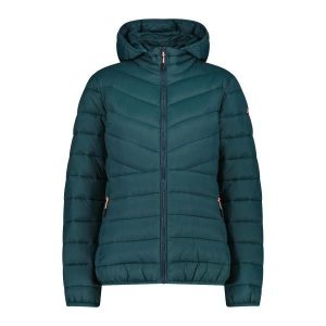 Kurtka puchowa z kapturem, ocieplana 3M dla kobiet CMP. Zielone kurtki CMP, m, bez wzorów, z puchu, z kapturem. Za 524,20 zł.