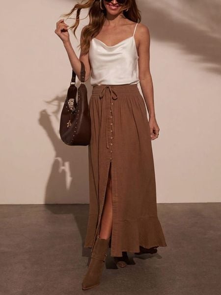 Milan Kiss Spódnica w kolorze brązowym rozmiar: L. Brązowe spódnice Milan Kiss, l, bez wzorów, z bawełny, maxi. Za 178,98 zł.