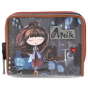 Granatowy Stylowy Portfel Damski Anekke. Niebieskie listonoszki Anekke, z aplikacjami, z materiału. Za 129,00 zł.