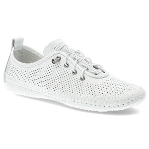 Białe Półbuty Artiker Stylowe Płaskie Obuwie Damskie. Białe półbuty ARTIKER, bez wzorów, ze skóry, bez obcasa, na płaskiej podeszwie, bez zapięcia. Za 199,00 zł.