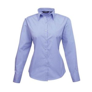 Bluzka Damska Z Długim Rękawem Z Popeliny. Niebieskie bluzki PREMIER, xl, bez wzorów, casualowe, bez kołnierzyka, bez ramiączek. Za 106,99 zł.