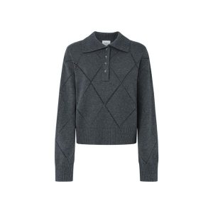 Koszulka polo damska Pepe Jeans Idris. Szare swetry klasyczne Pepe Jeans, na zimę, z jeansu, bez kołnierzyka. W wyprzedaży za 254,75 zł.