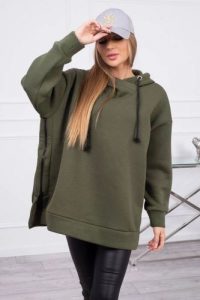 Bluza ocieplana z suwakiem na boku khaki. Brązowe bluzy KESI, l, bez wzorów, z bawełny, bez kaptura. Za 250,94 zł.