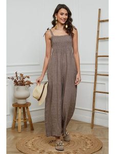 La Compagnie Du Lin Lniany kombinezon w kolorze szarobrązowym rozmiar: L. Brązowe kombinezony La Compagnie Du Lin, l, bez wzorów, ze lnu, bez kołnierzyka, bez ramiączek. Za 195,99 zł.