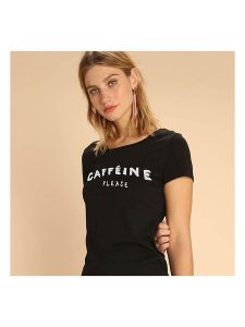 WOOOP Koszulka "Caffeine Please" w kolorze czarnym rozmiar: XL. Czarne bluzki Wooop, xl, bez wzorów, z bawełny, bez kołnierzyka, bez ramiączek. Za 39,45 zł.