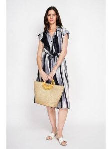 Le Jardin du Lin Sukienka w kolorze czarno-szarym rozmiar: 40. Czarne sukienki Le jardin du lin, bez wzorów, z tkaniny, bez kołnierzyka, bez ramiączek, midi. Za 130,99 zł.