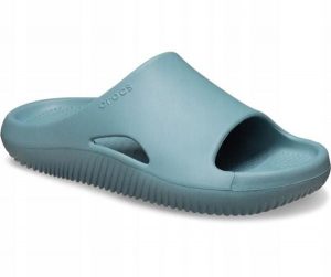 Klapki Dla Dorosłych Crocs Mellow Recovery Slide. Zielone klapki Crocs, bez wzorów, z materiału, bez obcasa. Za 139,99 zł.