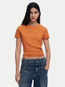 Desigual T-Shirt 25SWTK15 Pomarańczowy Regular Fit. Brązowe t-shirty Desigual, xl, bez wzorów, z bawełny, bez kołnierzyka, bez ramiączek. Za 69,99 zł.