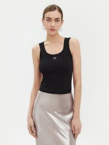 PINKO Top 100807 A2C1 Czarny Regular Fit. Czarne topy Pinko, s, bez wzorów, z bawełny, bez kołnierzyka, bez ramiączek. Za 197,99 zł.