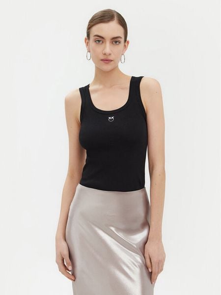 PINKO Top 100807 A2C1 Czarny Regular Fit. Czarne topy Pinko, s, bez wzorów, z bawełny, bez kołnierzyka, bez ramiączek. Za 197,99 zł.
