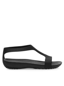 Crocs Sandały SERENA SANDAL 205469-060_ Czarny. Czarne sandały Crocs, bez wzorów, z tworzywa sztucznego, bez obcasa, na płaskiej podeszwie, bez zapięcia. Za 149,99 zł.