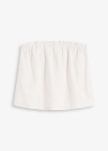 Top z mieszanki lnu. Białe topy bonprix, bez wzorów, bez kołnierzyka, bez ramiączek. Za 37,99 zł.