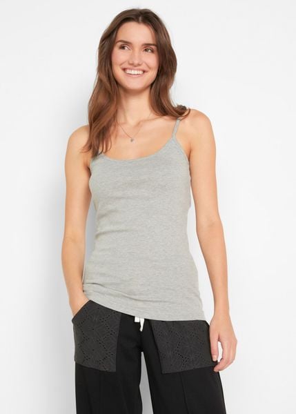 Bawełniany top na cienkich ramiączkach (3 szt.). Czarne topy bonprix, bez wzorów, z bawełny, bez kołnierzyka, bez ramiączek. Za 72,99 zł.