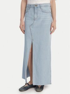 Guess Jeans Spódnica jeansowa W6GD52 D7902 Niebieski Regular Fit. Niebieskie spódnice Guess Jeans, z aplikacjami, z bawełny. Za 389,99 zł.