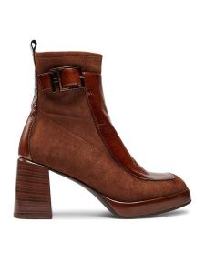 Hispanitas Botki Velour Str-I24 HI243664 Brązowy. Brązowe botki Hispanitas, bez wzorów, ze skóry, bez obcasa, na słupku, bez zapięcia. Za 599,99 zł.