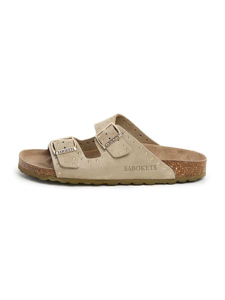 SABOKETS Skórzane klapki w kolorze khaki rozmiar: 38. Brązowe klapki SABOKETS, bez wzorów, z otwartym noskiem, bez obcasa. Za 118,28 zł.