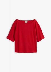 T-shirt z bawełny organicznej o strukturze waflowej. Czerwone t-shirty bonprix, bez wzorów, z bawełny, bez kołnierzyka, bez ramiączek. Za 64,99 zł.