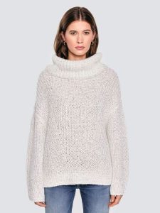 Sweter damski z obszernym golfem melanżowy biały Magdalena 100. Białe swetry oversize Big Star, z aplikacjami, z denimu, bez ramiączek. Za 249,99 zł.