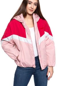 DAMSKA KURTKA WRANGLER COLOUR BLOCK JACKET BRIDAL ROSE W4N9WBP01 112129167. Czerwone kurtki Wrangler, s, bez wzorów, bez kaptura. W wyprzedaży za 99,99 zł.