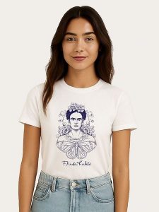 WOOOP Koszulka "Frida Kahlo Butterfly" w kolorze białym rozmiar: L. Białe bluzki Wooop, l, bez wzorów, z bawełny, bez kołnierzyka, bez ramiączek. Za 56,99 zł.