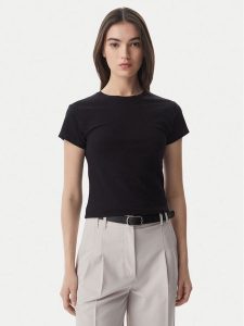 Tommy Hilfiger T-Shirt WW0WW48702 Czarny Slim Fit. Czarne t-shirty TOMMY HILFIGER, xs, bez wzorów, z bawełny, bez kołnierzyka, bez ramiączek. Za 249,99 zł.