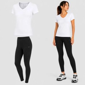 ZESTAW DAMSKI 4F T-SHIRT + LEGGINSY KOMPLET SPORTOWY NA CO DZIEŃ XL SS26. Legginsy 4f, bez wzorów, z bawełny. Za 119,98 zł.