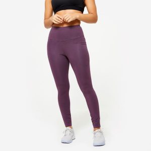 Legginsy fitness damskie Domyos. Czarne legginsy NYAMBA, bez wzorów, z bawełny, z podwyższonym stanem. Za 99,99 zł.