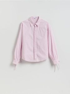 Koszula w paski z krawatem - różowy. Czerwone koszule Reserved, l, bez wzorów, z bawełny, bez kołnierzyka, bez ramiączek. Za 109,99 zł.