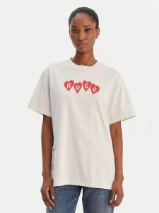 HUGO T-Shirt Vintage 50561164 Kremowy Relaxed Fit. Białe t-shirty Hugo, s, bez wzorów, z bawełny, bez kołnierzyka, bez ramiączek. Za 188,99 zł.